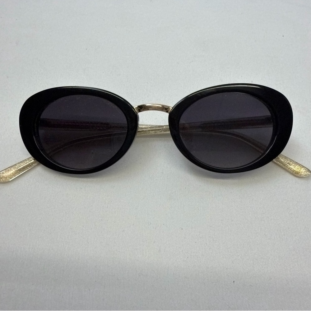 Carolina Lemke Women’s‎ Sunglasses Black Oval Frame Gold Glitter Arms Handmade